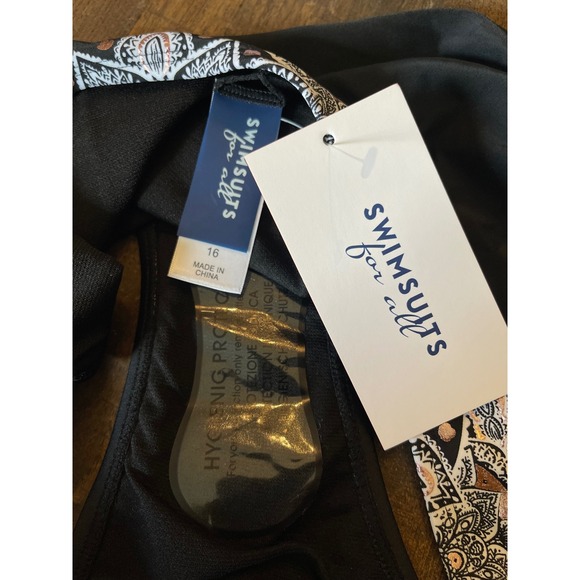 Swimsuits‎ for All Black Bikini Swim Bottom Plus Size 16 NWT Paisley Trim - Picture 2 of 4